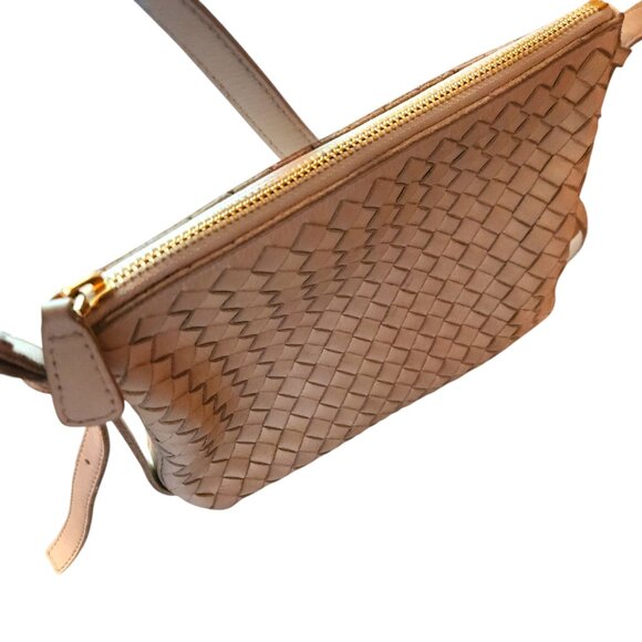 J. Crew The Puff Woven Crossbody Bag in Handwoven Leather in Greige 9" x 7" x 2" - Picture 7 of 10